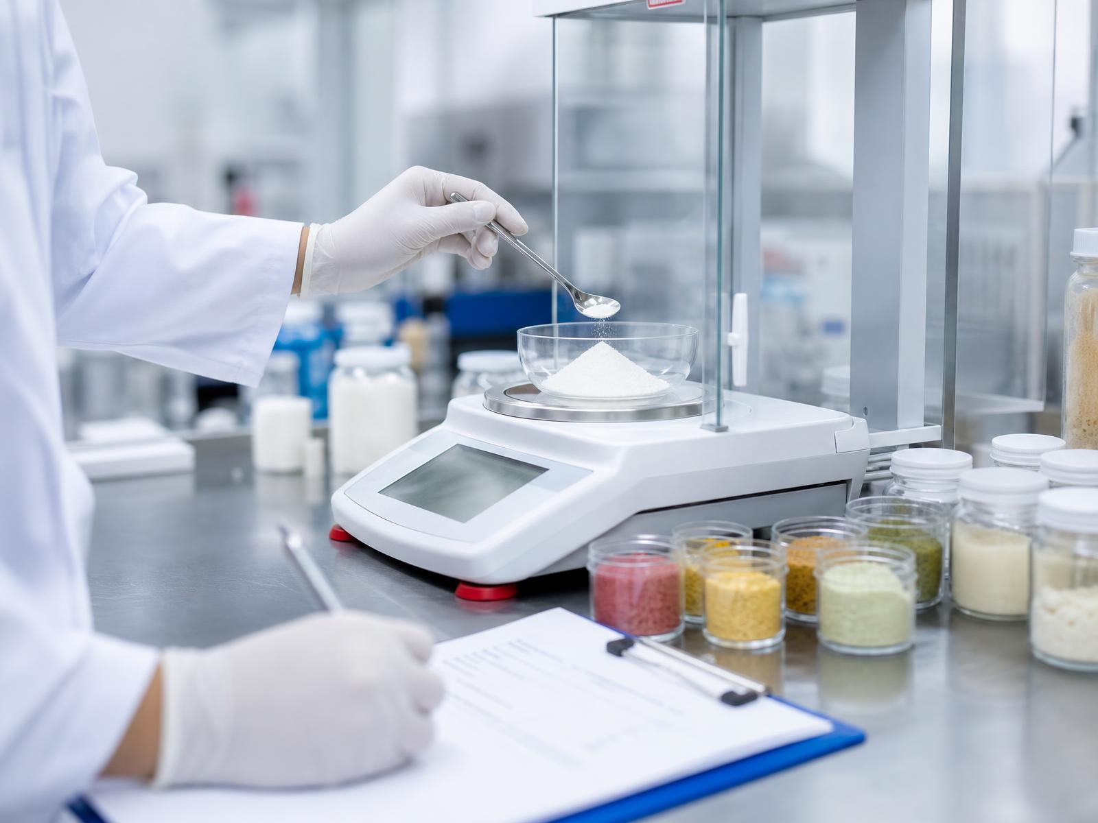 Laboratorio de formulación pesando activos para una fórmula personalizada
